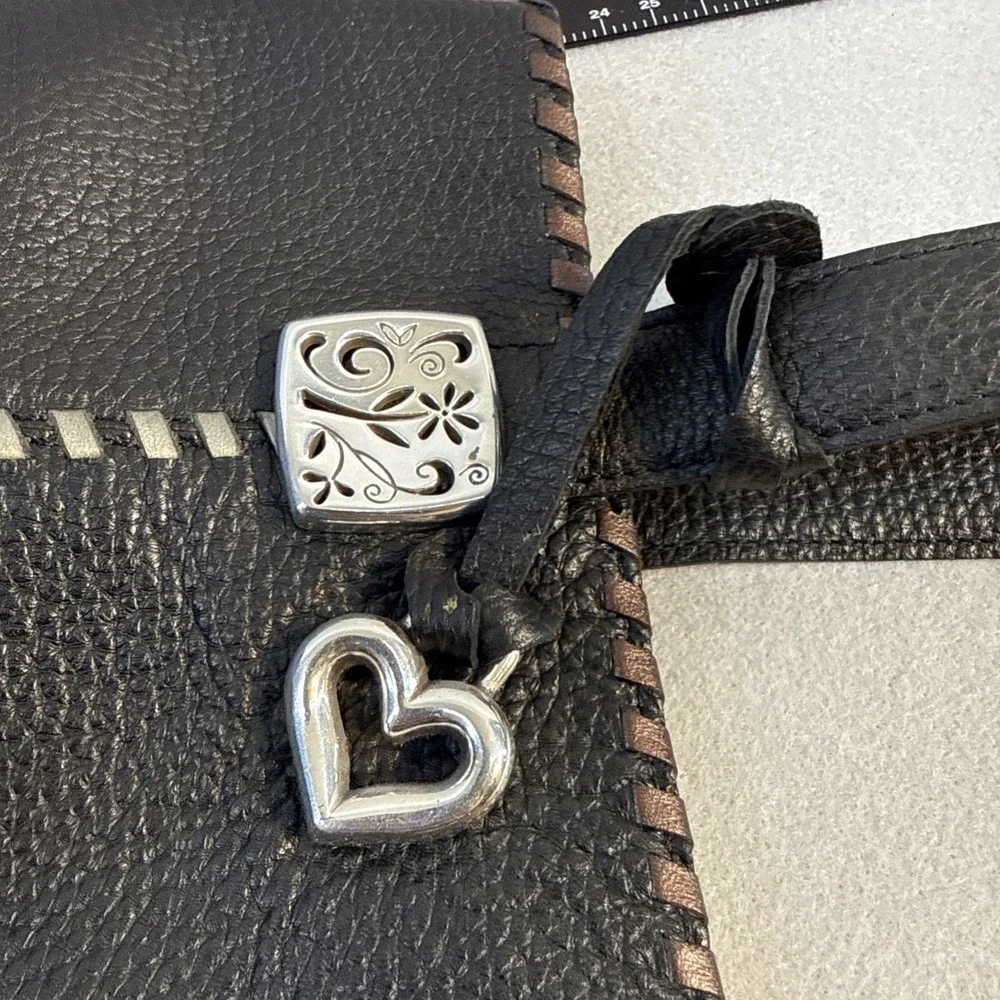 Vintage Brighton Purse, Leather, Black, Silver Accents, Tippi Laced Tote